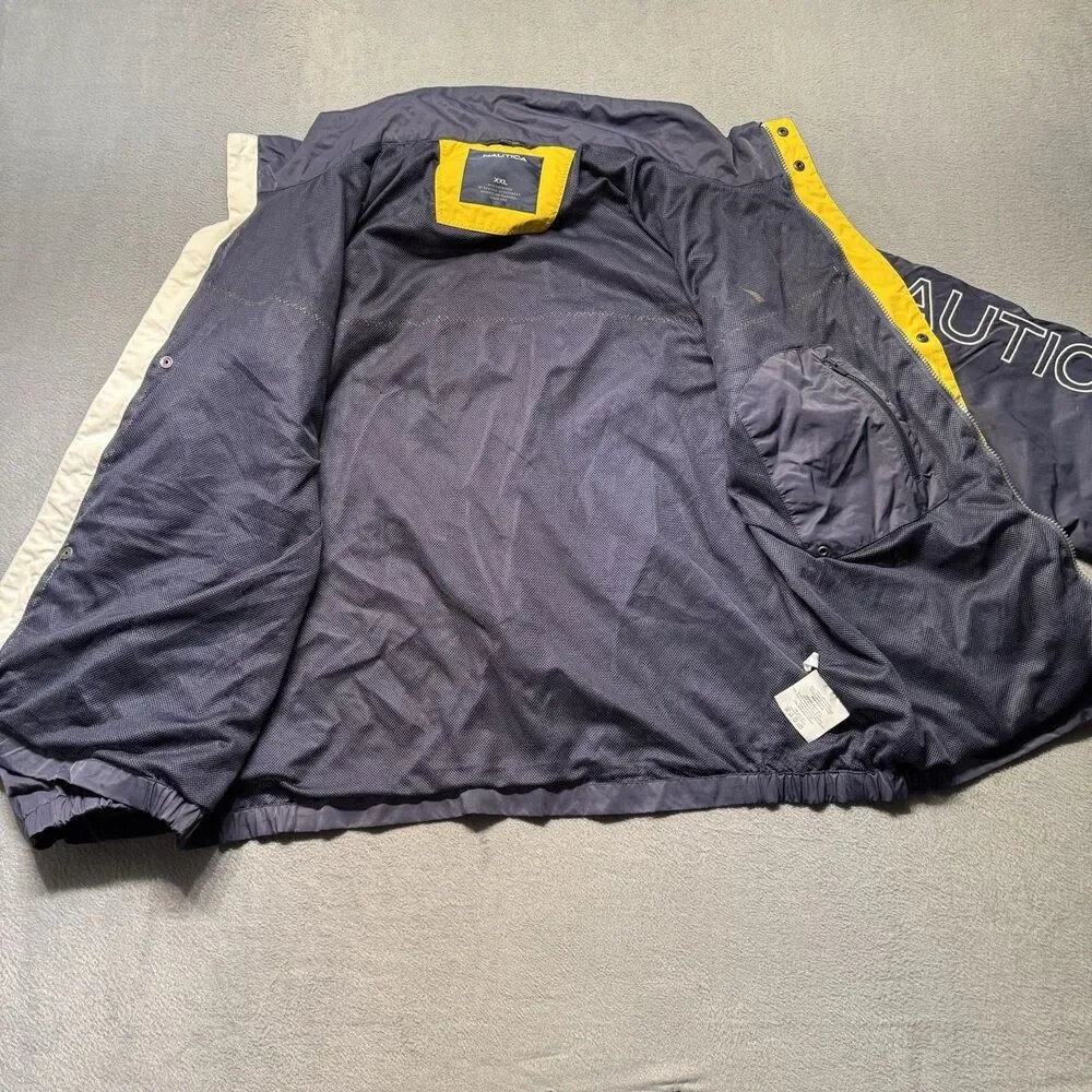 Nautica Mens XXL Windbreaker Jacket Blue Yellow Large Spellout Lightweight GUC